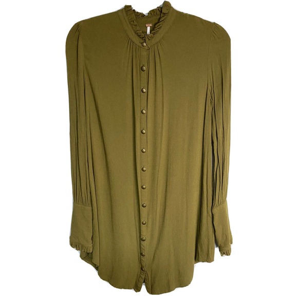 Free People Women’s Button Up Tunic Dress W/ Slip Long Sleeve Size XS Army Green - Picture 1 of 5